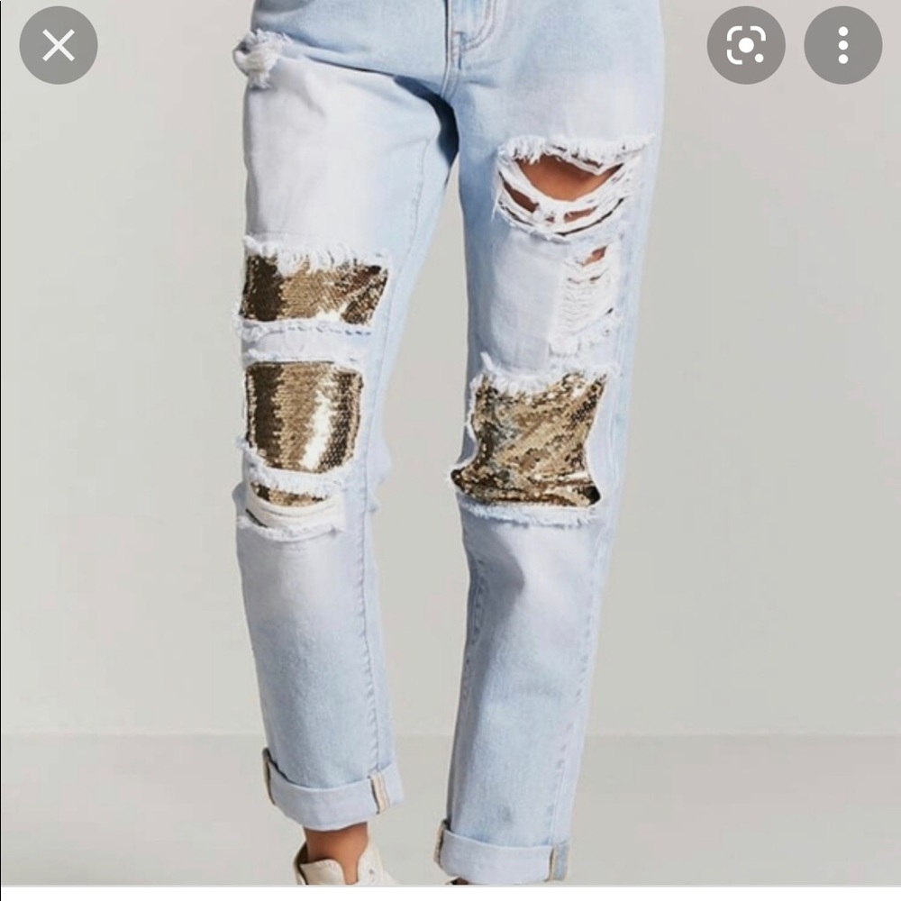 Forever 21 Gold sequin distressed jeans